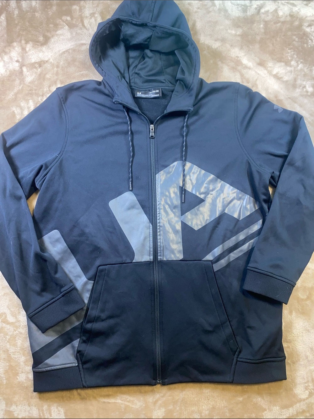 Under Armour Performance Black Hooded Full-Zip Jacket with Reflective Graphic